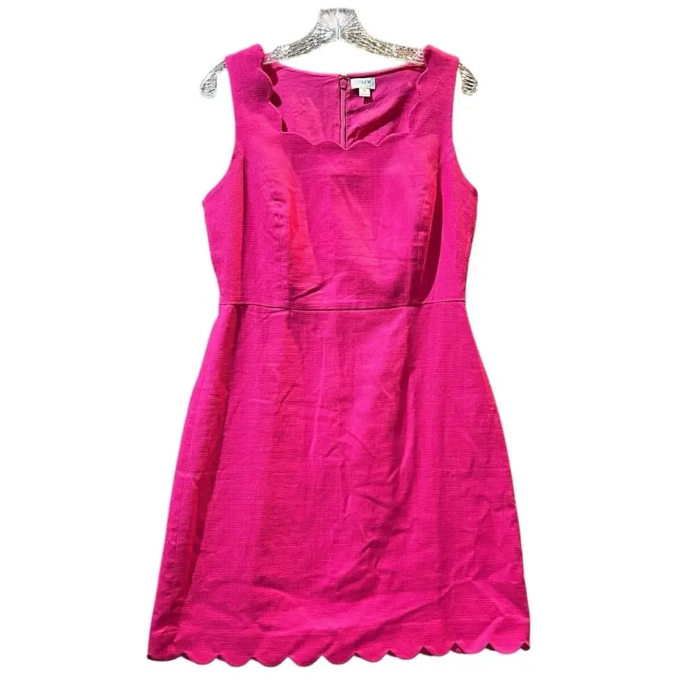 J. Crew Women’s Sz 8 Pink Scalloped Square Neck Dress Basketweave Sleeveless